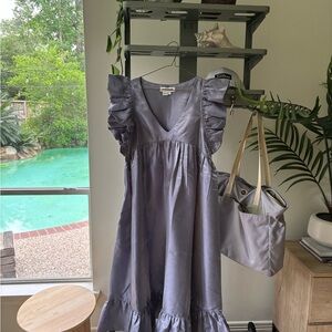 Elegant Purplish Gray Ruffle Dress